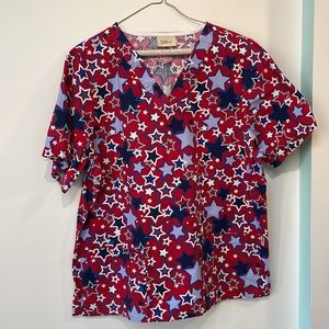 Scrub Top Small Red White Blue Patriotic Tafford
